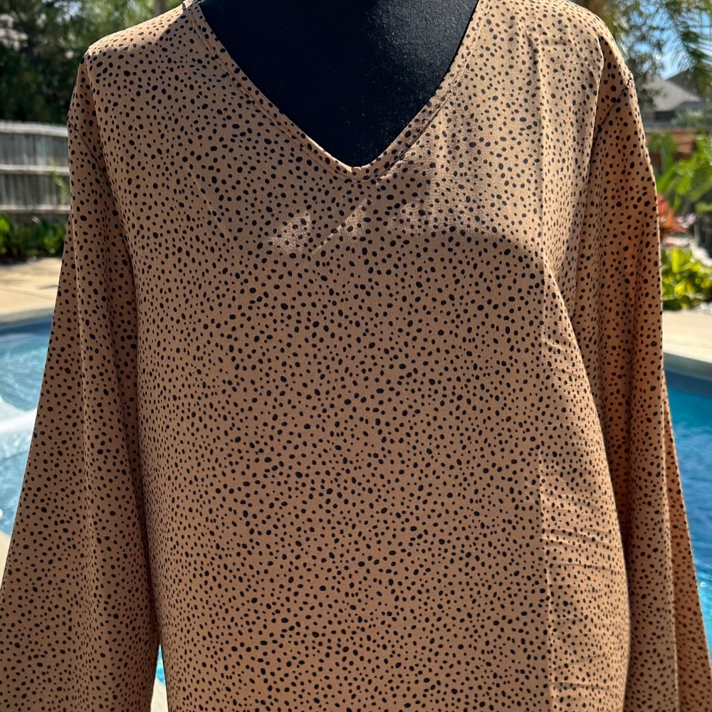 Tan Polka Dot Animal print Blouse
